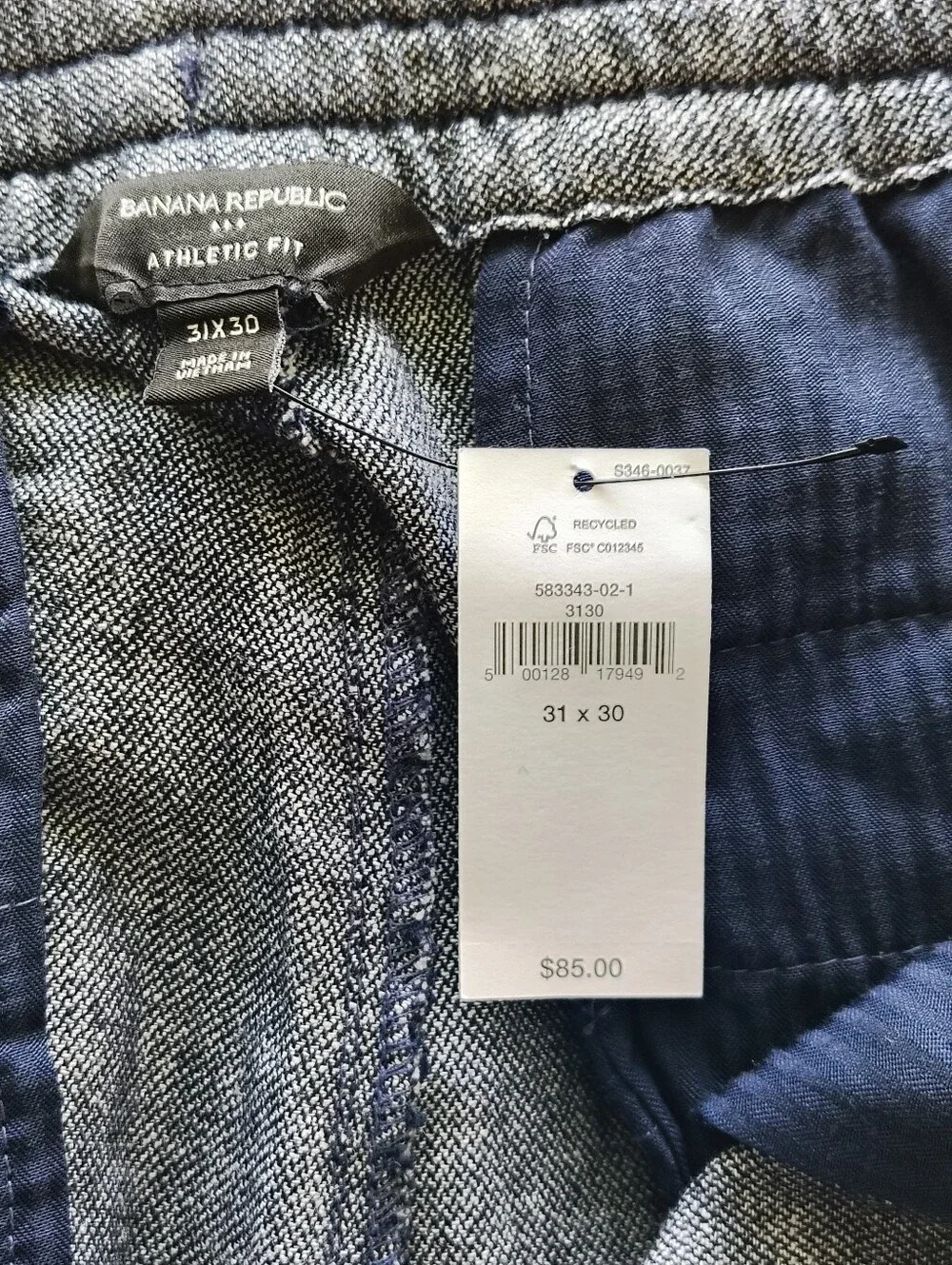 NWT Banana Republic Linen Blend Athletic Fit Pants 31x30 Blue Chambray Tapered